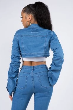 Lovemoda Shirring Sleeve Cropped Denim Jacket 31 Lovemoda Shirring Sleeve Cropped Denim Jacket