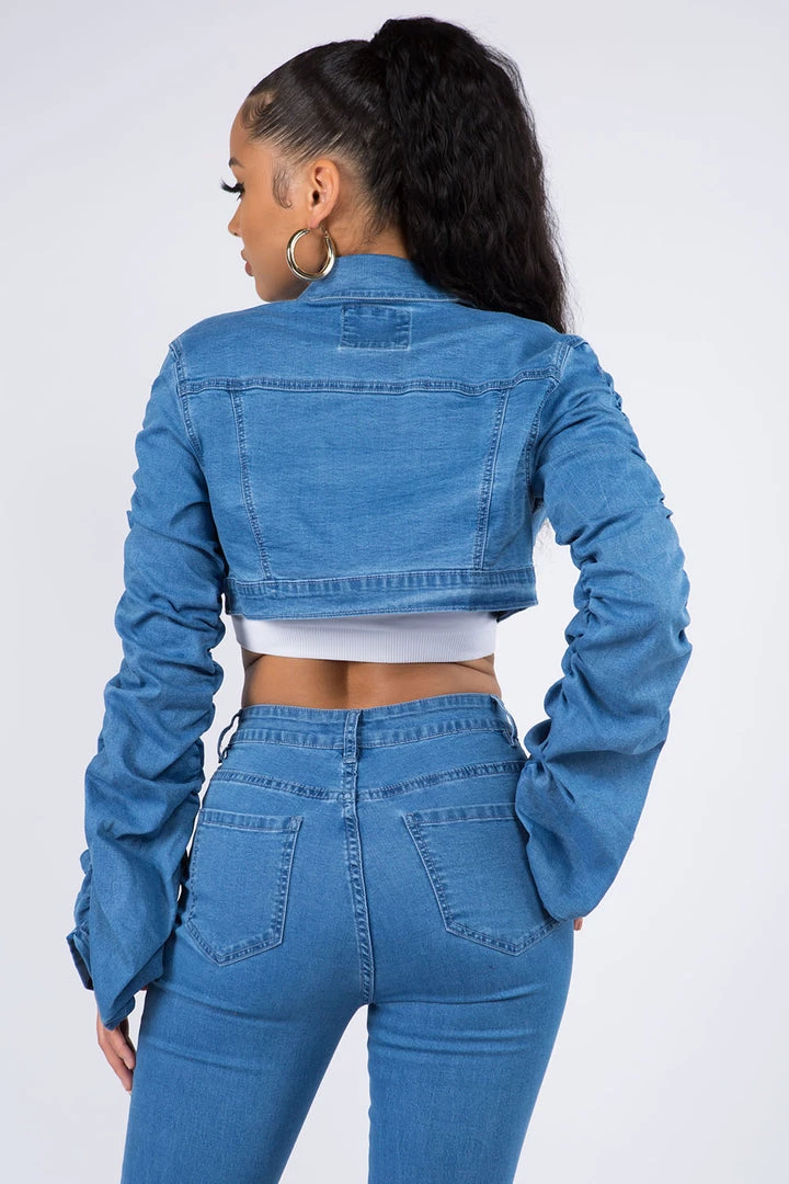 Lovemoda Shirring Sleeve Cropped Denim Jacket 17 Lovemoda Shirring Sleeve Cropped Denim Jacket