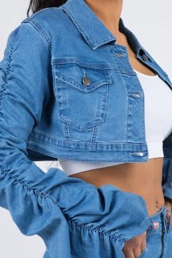 Lovemoda Shirring Sleeve Cropped Denim Jacket 28 Lovemoda Shirring Sleeve Cropped Denim Jacket