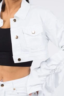 Lovemoda Shirring Sleeve Cropped Denim Jacket 23 Lovemoda Shirring Sleeve Cropped Denim Jacket