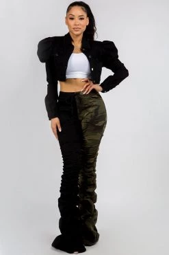 LOVE MODA Puff Shoulder Denim Cropped Jacket BEST SELLERS