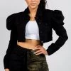 LOVE MODA Puff Shoulder Denim Cropped Jacket BEST SELLERS