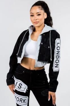 LOVE MODA MATCHING SETS Fashion Tour Patch Cropped Hoodie Jacket & Skinny Jeans Set