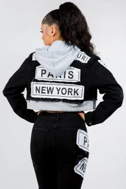 LOVE MODA MATCHING SETS Fashion Tour Patch Cropped Hoodie Jacket & Skinny Jeans Set