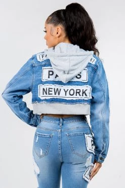 LOVE MODA MATCHING SETS Fashion Tour Patch Cropped Hoodie Jacket & Skinny Jeans Set