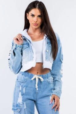 LOVE MODA MATCHING SETS Fashion Tour Patch Cropped Hoodie Jacket & Skinny Jeans Set