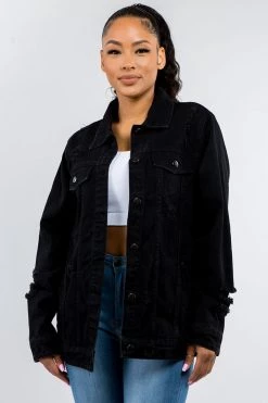 LOVE MODA Loose Fit Denim Jacket With Back Print