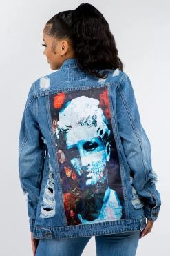 LOVE MODA Loose Fit Denim Jacket With Back Print