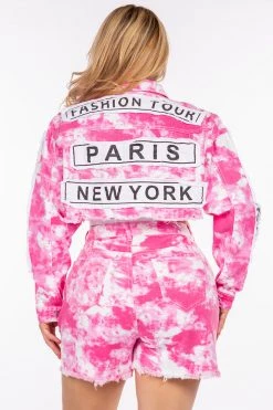 LOVE MODA High Waist Tie Dye Mini Shorts & Jacket Set - Plus Size