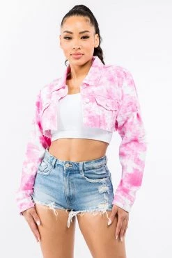 LOVE MODA NEW ARRIVALS Cropped Tie Dye Fashion Tour Denim Jacket