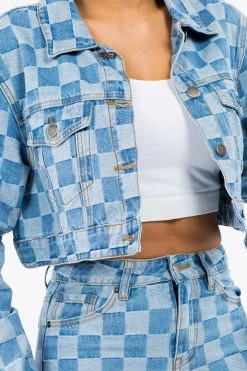 LOVE MODA Checker Print Cropped Jacket & Short Set