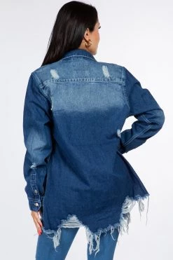 LOVE MODA NEW ARRIVALS Distressed Denim Shirt Jacket W/ Distressed Hem 39 LOVE MODA NEW ARRIVALS Distressed Denim Shirt Jacket W/ Distressed Hem