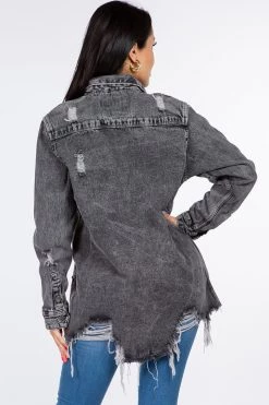 LOVE MODA NEW ARRIVALS Distressed Denim Shirt Jacket W/ Distressed Hem 29 LOVE MODA NEW ARRIVALS Distressed Denim Shirt Jacket W/ Distressed Hem