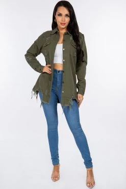 LOVE MODA NEW ARRIVALS Distressed Denim Shirt Jacket W/ Distressed Hem 47 LOVE MODA NEW ARRIVALS Distressed Denim Shirt Jacket W/ Distressed Hem