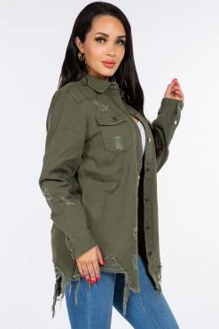 LOVE MODA NEW ARRIVALS Distressed Denim Shirt Jacket W/ Distressed Hem 48 LOVE MODA NEW ARRIVALS Distressed Denim Shirt Jacket W/ Distressed Hem