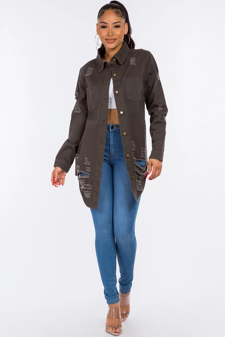 LOVE MODA Distressed Long Denim Shirt Jacket 9 LOVE MODA Distressed Long Denim Shirt Jacket
