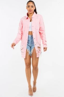 LOVE MODA Distressed Long Denim Shirt Jacket 38 LOVE MODA Distressed Long Denim Shirt Jacket