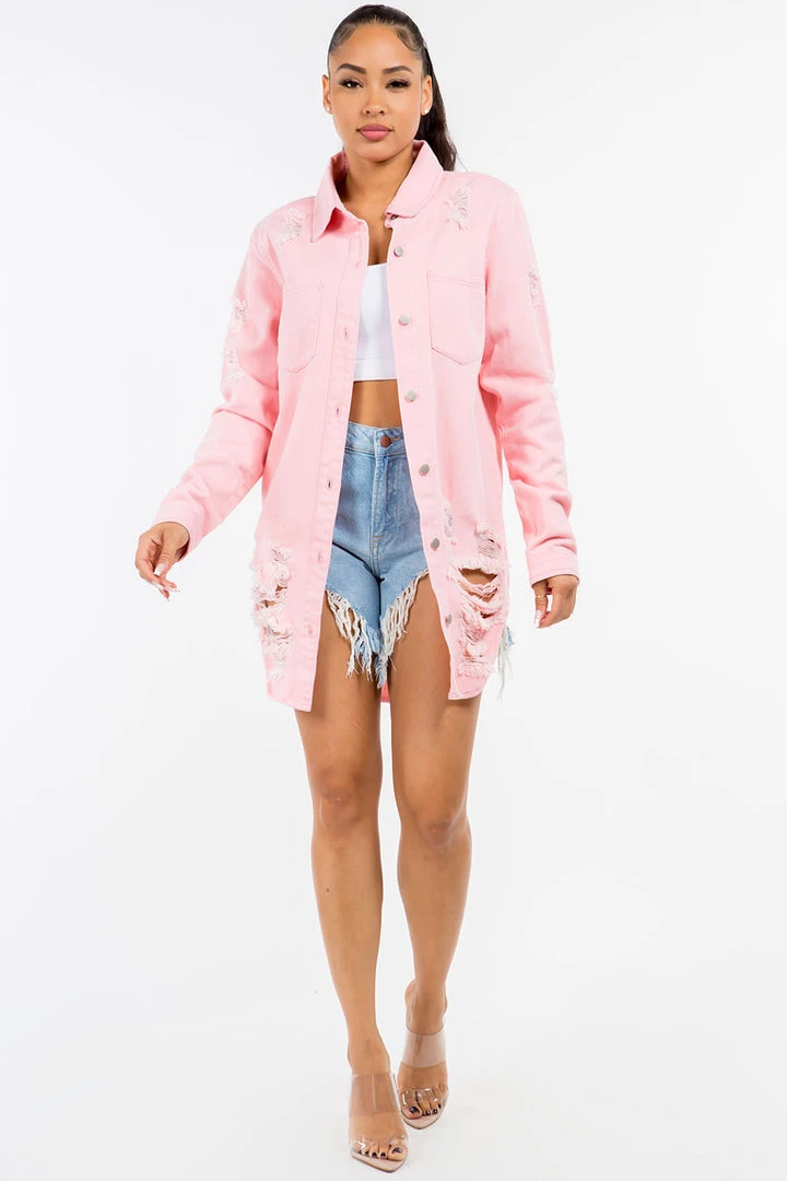 LOVE MODA Distressed Long Denim Shirt Jacket 14 LOVE MODA Distressed Long Denim Shirt Jacket