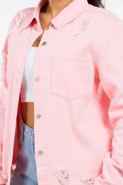 LOVE MODA Distressed Long Denim Shirt Jacket 41 LOVE MODA Distressed Long Denim Shirt Jacket