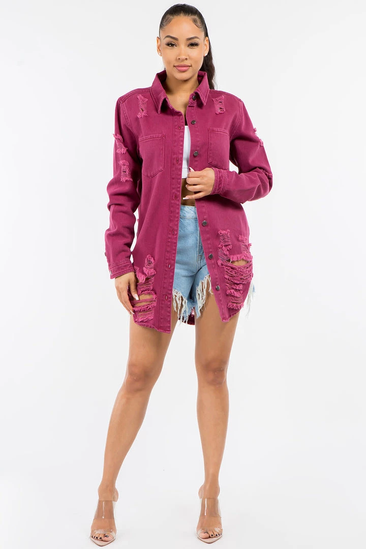 LOVE MODA Distressed Long Denim Shirt Jacket 24 LOVE MODA Distressed Long Denim Shirt Jacket