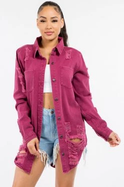 LOVE MODA Distressed Long Denim Shirt Jacket 47 LOVE MODA Distressed Long Denim Shirt Jacket