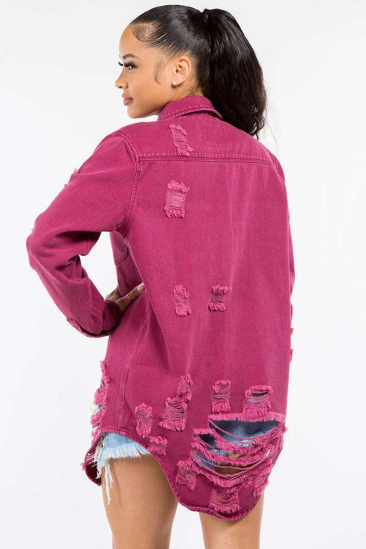 LOVE MODA Distressed Long Denim Shirt Jacket 26 LOVE MODA Distressed Long Denim Shirt Jacket