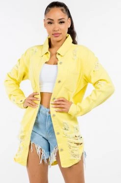 LOVE MODA Distressed Long Denim Shirt Jacket 42 LOVE MODA Distressed Long Denim Shirt Jacket