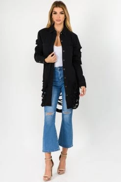 LOVE MODA NEW ARRIVALS Distressed Long Denim Shirt Jacket