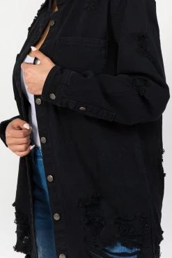LOVE MODA NEW ARRIVALS Distressed Long Denim Shirt Jacket