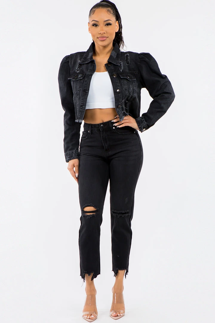 LOVE MODA BEST SELLERS Distressed Puff Shoulder Denim Cropped Jacket 5 LOVE MODA BEST SELLERS Distressed Puff Shoulder Denim Cropped Jacket