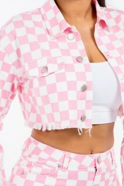 LOVE MODA Checker Print Cropped Jacket & Short Set