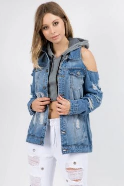 LOVE MODA BEST SELLERS Destroyed Front And Back Denim Jacket