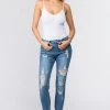 LOVE MODA Low Rise Distressed Denim Skinny Jeans