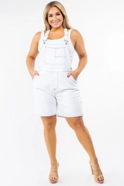 LOVE MODA Carpenter Style Denim Slim Short Overall - Plus Size