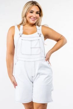 LOVE MODA Carpenter Style Denim Slim Short Overall - Plus Size