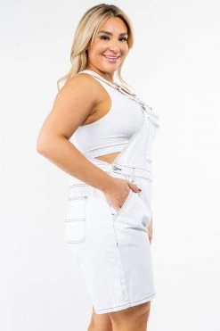 LOVE MODA Carpenter Style Denim Slim Short Overall - Plus Size