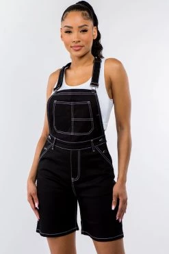 LOVE MODA Carpenter Style Denim Slim Short Overall - Plus Size