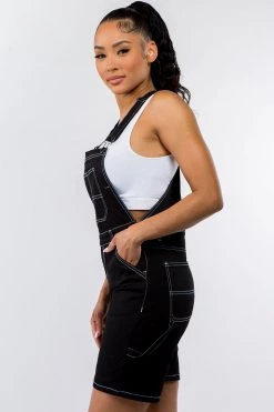 LOVE MODA Carpenter Style Denim Slim Short Overall - Plus Size