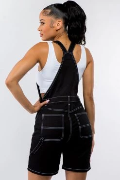 LOVE MODA Carpenter Style Denim Slim Short Overall - Plus Size