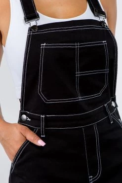 LOVE MODA Carpenter Style Denim Slim Short Overall - Plus Size