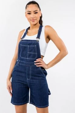 LOVE MODA Carpenter Style Denim Slim Short Overall - Plus Size