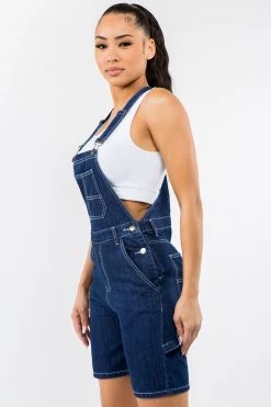 LOVE MODA Carpenter Style Denim Slim Short Overall - Plus Size