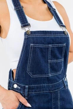 LOVE MODA Carpenter Style Denim Slim Short Overall - Plus Size