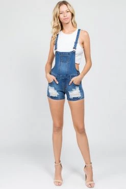 LOVE MODA Distressed Stretch Slim Overall Shorts 14 LOVE MODA Distressed Stretch Slim Overall Shorts