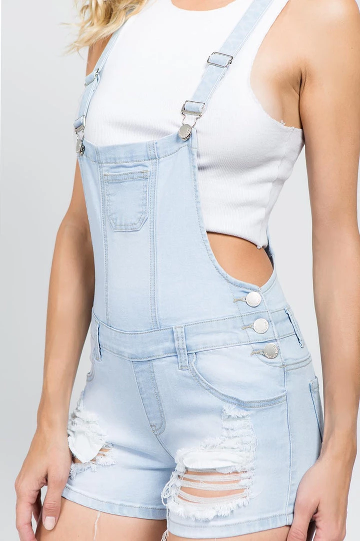 LOVE MODA Distressed Stretch Slim Overall Shorts 9 LOVE MODA Distressed Stretch Slim Overall Shorts