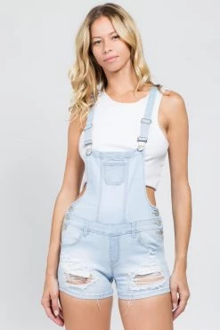 LOVE MODA Distressed Stretch Slim Overall Shorts 17 LOVE MODA Distressed Stretch Slim Overall Shorts