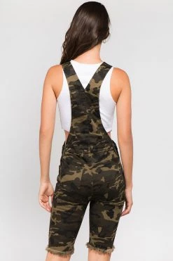 LOVE MODA Distressed Slim Overall Shorts OVERALLS