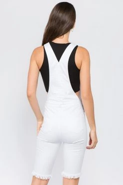 LOVE MODA Distressed Slim Overall Shorts OVERALLS