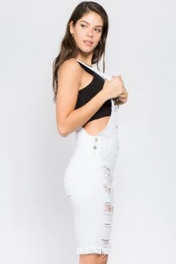 LOVE MODA Distressed Slim Overall Shorts OVERALLS