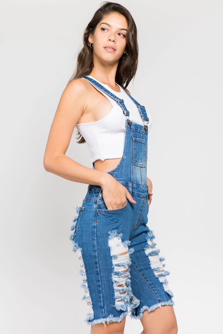 LOVE MODA OVERALLS Destroyed Boyfriend Overall Long Shorts 6 LOVE MODA OVERALLS Destroyed Boyfriend Overall Long Shorts